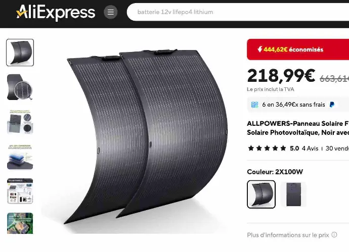 Panneaux solaires souples 2 x100 W IP68