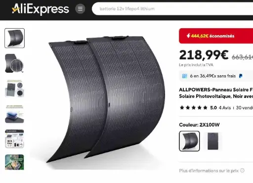 Panneaux solaires souples 2 x100 W IP68