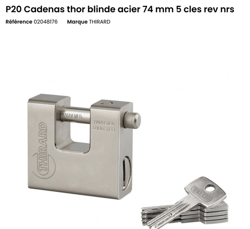 P20 Cadenas thor blinde acier 74 mm 5 cles rev nrs