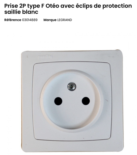 Prise électrique  LEGRAND 2P type F Otéo avec éclips de protection saillie blanc