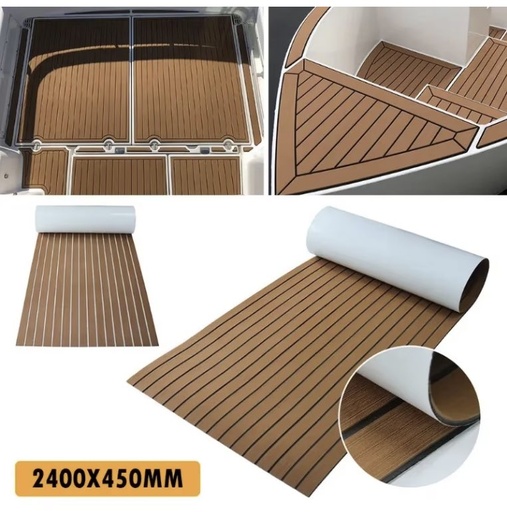 Revêtement de Sol Boutre  en Faux Teck Auto-Adhésif OligFoam, pour Bateau, Yacht, Polymères Rayés, 8 Styles, Marron, Gris, Or, Noir, 2.4m