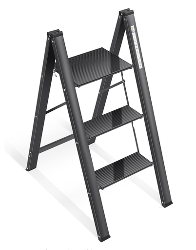 Escabeau 3 Marches Pliable, Marche Pied Aluminium Pliant, Échelle Antidérapant, Boutre 