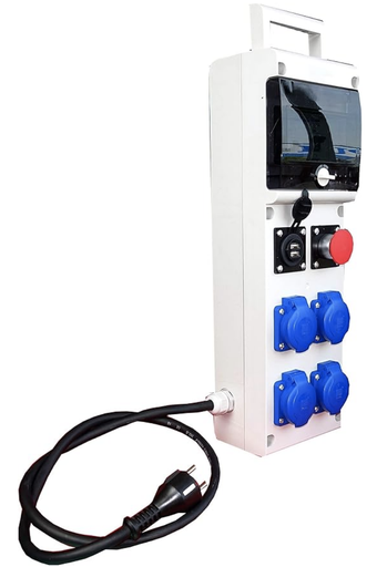 Coffret de Distribution Monophasé sur Prises 230V - 1 Sortie USB - Assemblé et Câblé, 6 Modules - Fabrication Française - 40 x 13,6 x 10,5, Carré Rouge