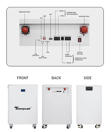 Tewaycell-Batterie Lifepo4, 30KWh, , 51.2V, 600Ah,  51.2V, Powerwall, 6000 + Cycles, 16S BMS 