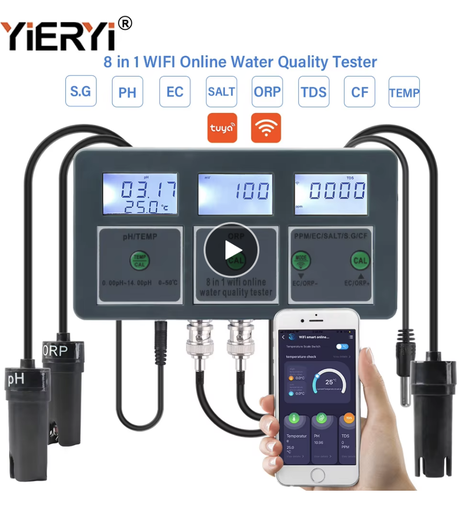 Yieryi-Tuya Smart WiFi, PH ORP, TDS, EC SALT S Testeur de qualité de l'eau d'aquarium en ligne, moniteur G TEMP CF, compteur, enregistreur de données