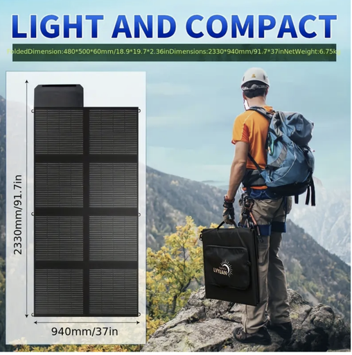 Panneau Solaire Portable de 300W avec Support Réglable - Pliable, Cellules Monocristallines Haute Efficacité pour