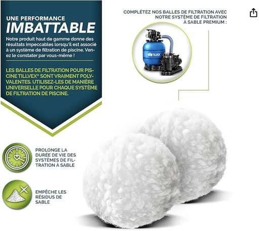 tillvex® Balles filtrantes pour Piscine 1400 g | Filtre pour système de Filtration à Sable | Remplacement de 50 kg de Sable filtrant | Balles filtrantes Extra durables pour Une Eau Claire