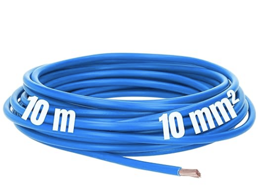 K 10 mm²  x - 10 m - Câble de câblage - Bleu - 10 m - Câble conducteur simple en PVC - Toron 10 mm² - Câblage