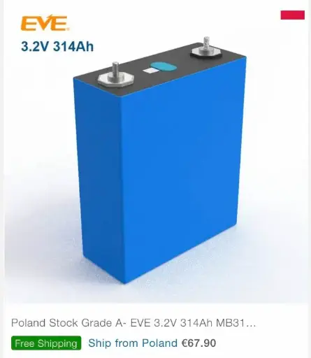 67,58 €/kWh.LiFePO4 EVE 3.2V 314Ah > LCOS 6000 cycles = 1,5 cents et en 4000 cycles =2,2 cents kwh + CapeX 67,58 €/kWh